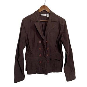 Chadwicks Womens Brown Zip Up Button Accent Military Style Blazer Size 12